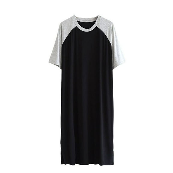 SWSMCLT Men's Cool Loungewear Fall Night Shirts Raglan Sleeve Night Shirt Comfy Baggy Basic Crew Neck Modal Open Leg Black X-Small