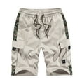thumbnail image 1 of SWSMCLT Men's Cotton Cargo Shorts Camo Mid Rise Straight Fit Summer Camouflage Lightweight Elastic Waist Knee Length Drawstring Flap Pocket Work Utility Casual Shorts Beige Large, 1 of 4