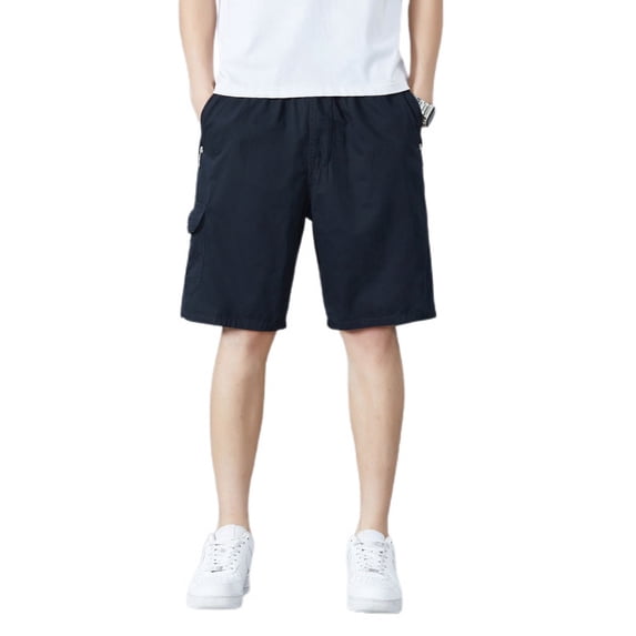 SWSMCLT Men's Cotton Cargo Shorts Mid Rise Shorts Gym Cargo Elastic Casual Bermuda Walking Shorts Knee Length Pocket Black 38