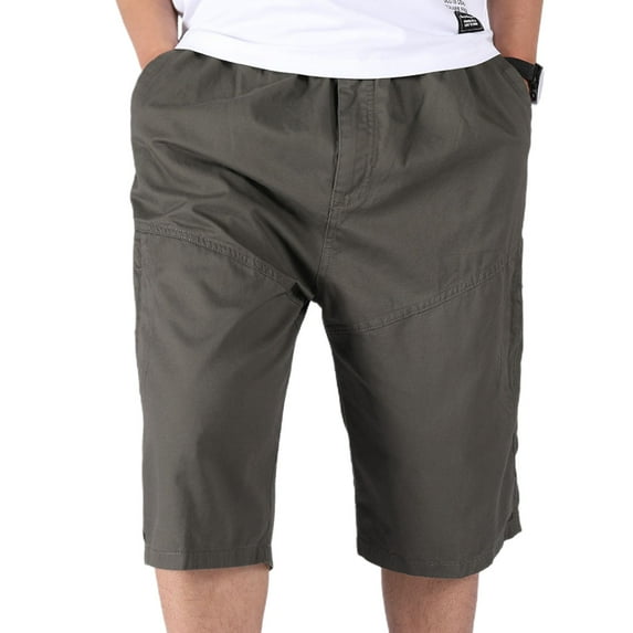 SWSMCLT Men's Cotton Cargo Shorts Summer Knee Length Zipper Pockets Lounge Bermuda Shorts Loose Fit Casual Walk Shorts Elastic Waist Army Green 38