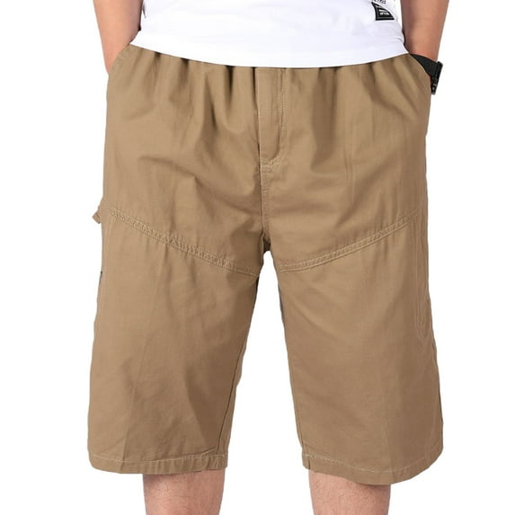 SWSMCLT Men's Cotton Cargo Shorts Summer Knee Length Zipper Pockets Lounge Bermuda Shorts Loose Fit Casual Walk Shorts Elastic Waist Orange 36