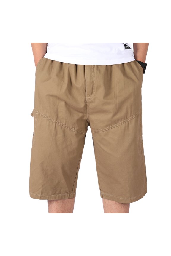 Men's Cotton Cargo Shorts Summer Knee Length Zipper Pockets Lounge Bermuda Shorts Loose Fit Casual Walk Shorts Elastic Waist Orange 38