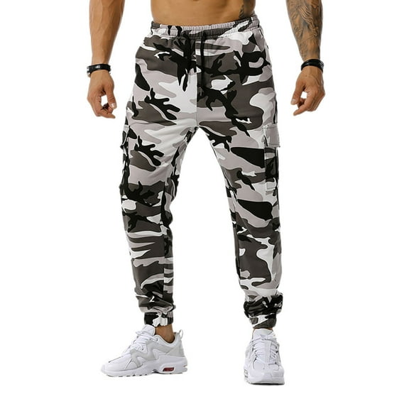SWSMCLT Men's Cotton Jogger Soft Ankle Stretch Long Camo Pants Sweatpants Athletic Joggers Jogging Lightweight Pants Grey Medium