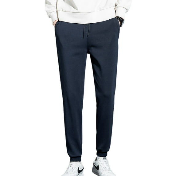 SWSMCLT Men's Cotton Joggers Solid Casual Fashion Fleece Sweatpants with Pockets Active Pants Jogging Track Workout Drawstring Trousers Blue 4X-Large