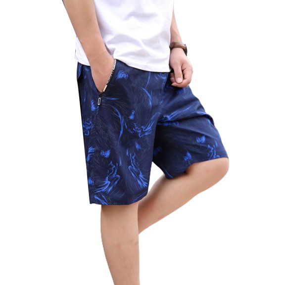 SWSMCLT Men's Cotton Shorts Beach Beach Pants Short Casual Shorts Swimming Hawaiian Mid Rise Summer Fashion 7Royal Blue Medium