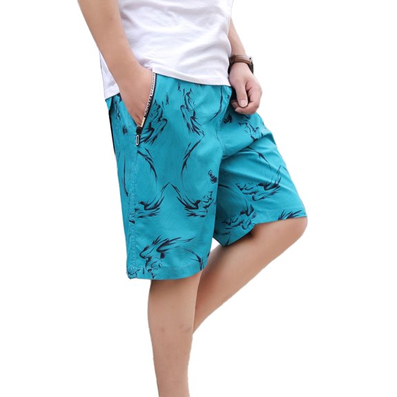 SWSMCLT Men's Cotton Shorts Beach Beach Pants Short Casual Shorts Swimming Hawaiian Mid Rise Summer Fashion 7Sky Blue Large