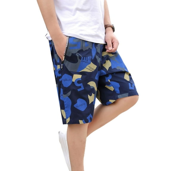 SWSMCLT Men's Cotton Shorts Beach Beach Pants Short Casual Shorts Swimming Hawaiian Mid Rise Summer Fashion 9Royal Blue Medium