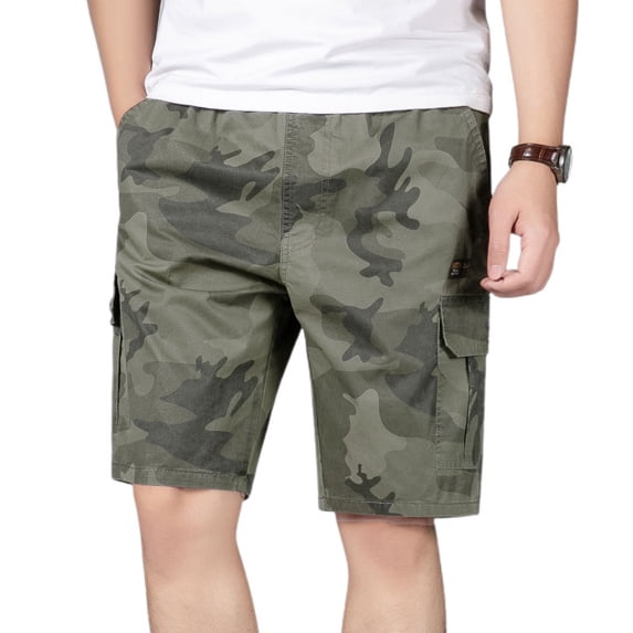 SWSMCLT Men's Cotton Shorts Mid Rise Outdoor Cargo Shorts Bermuda Shorts Knee Length Pocket Lounge Summer Green Small