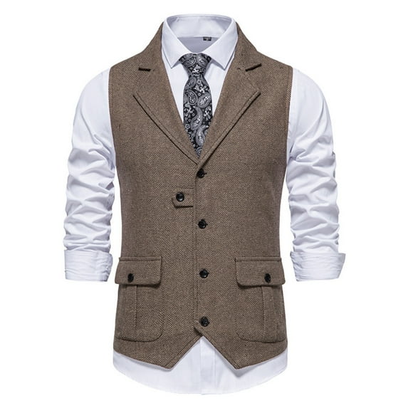 SWSMCLT Men's Cotton Sleeveless Suit Vest Single Breasted Waistcoat Business Formal Notch Collar Coffee 38