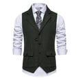 thumbnail image 1 of SWSMCLT Men's Cotton Sleeveless Suit Vest Single Breasted Waistcoat Business Formal Notch Collar Dark Green 36, 1 of 5