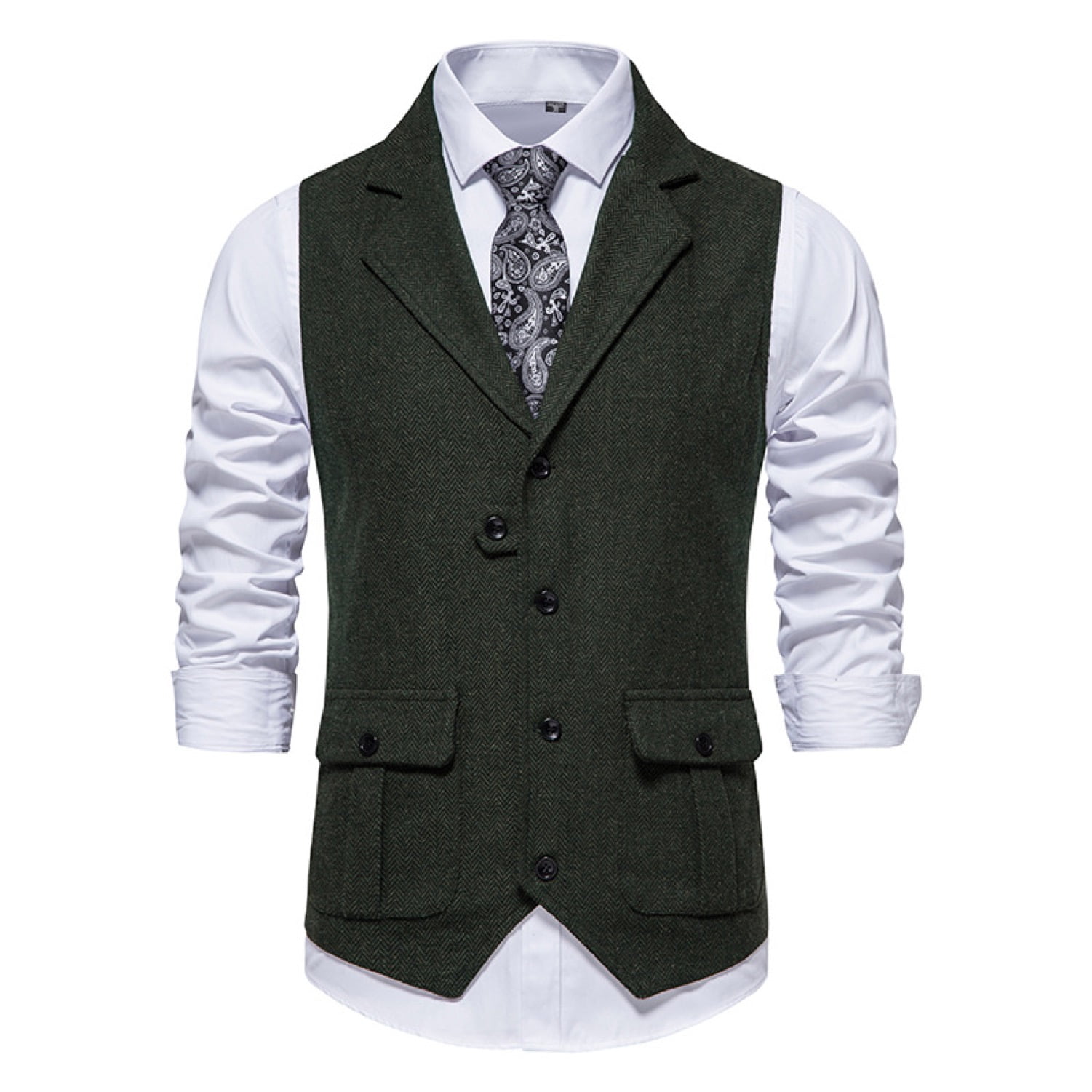 SWSMCLT Men's Cotton Sleeveless Suit Vest Single Breasted Waistcoat  Business Formal Notch Collar Dark Green 38 - Walmart.com