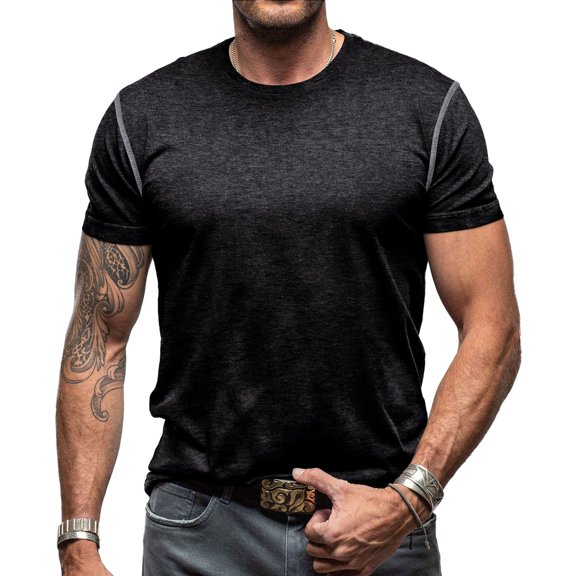 SWSMCLT Men's Cotton T Shirt Slim Fit Fall Basic Casual Date Night Spring Home Stretch Top Shirt Soft Crew Neck Black Medium