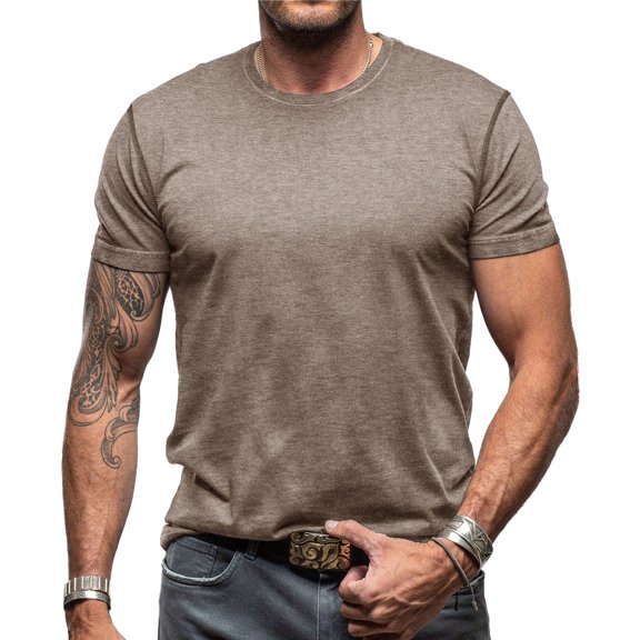 SWSMCLT Men's Cotton T Shirt Slim Fit Fall Basic Casual Date Night Spring Home Stretch Top Shirt Soft Crew Neck Khaki X-Large