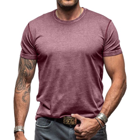 SWSMCLT Men's Cotton T Shirt Slim Fit Fall Basic Casual Date Night Spring Home Stretch Top Shirt Soft Crew Neck Vermillion Small