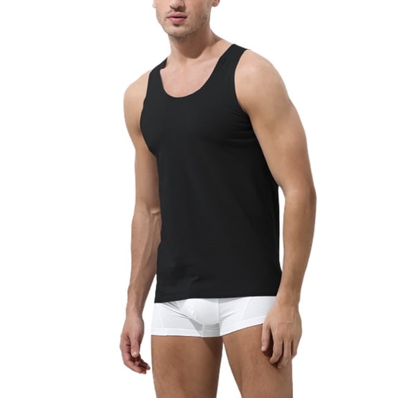SWSMCLT Men's Cotton Tank Tops Sleeveless Fall Slimming Casual Summer Pajamas Sports Soft Fitted Top 92Black X-Large