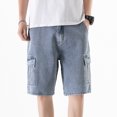 thumbnail image 1 of SWSMCLT Men's Denim Shorts Mid Rise Loose Fit Soft Straight Leg Casual Jeans Distressed Casual Jean Shorts 06 Blue 36, 1 of 4