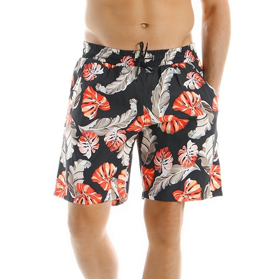 SWSMCLT Men's Drawstring Swim Trunks Comfy Fashion Elastic Waist Swim Shorts Mid Rise Elastic Printed Black Medium