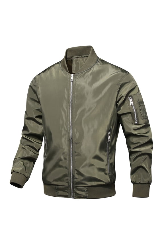 Men's Fall Top Full Zip Jacket Military Mock Neck Jackets Fashion Summer Pocket Streetwear Loose Army Green Small