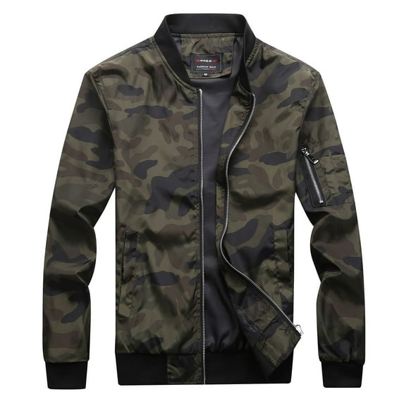SWSMCLT Men's Fall Top Full Zip Jacket Military Mock Neck Jackets Fashion Summer Pocket Streetwear Loose Camo Small