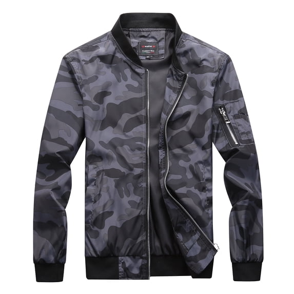 SWSMCLT Men's Bomber Jackets Casual Lightweight Sports Active Thin Coat Full Zip Fashion Flight Running Outwear Long Sleeve Dark Grey Large