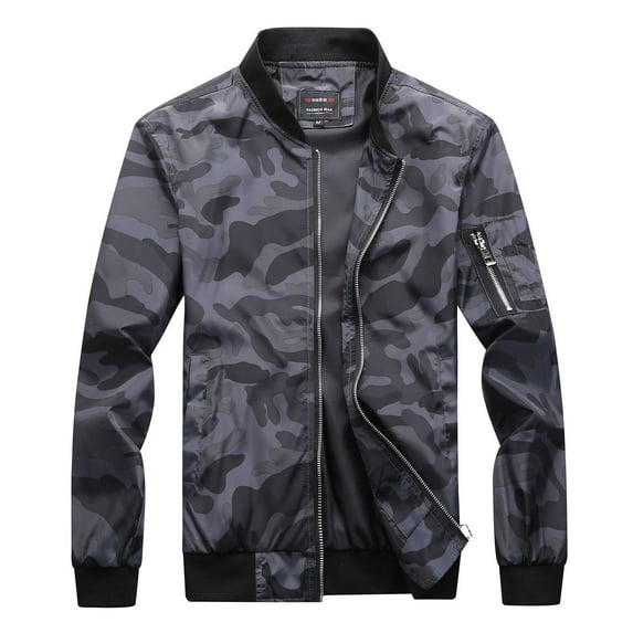 SWSMCLT Men's Fall Top Full Zip Jacket Military Mock Neck Jackets Fashion Summer Pocket Streetwear Loose Dark Grey Small