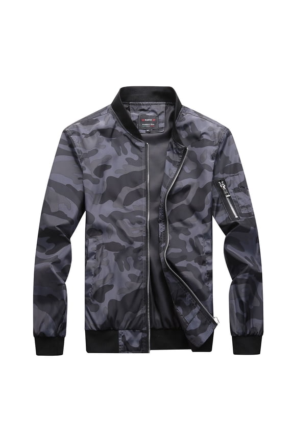 Men's Fall Top Full Zip Jacket Military Mock Neck Jackets Fashion Summer Pocket Streetwear Loose Dark Grey X-Large