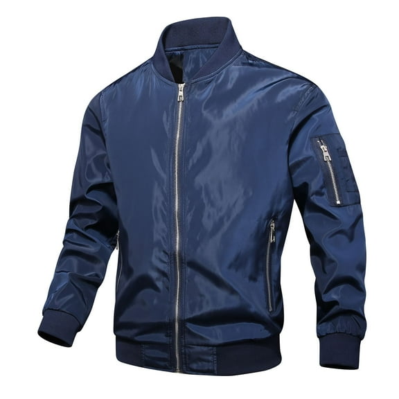 SWSMCLT Men's Fall Top Full Zip Jacket Military Mock Neck Jackets Fashion Summer Pocket Streetwear Loose Navy X-Large