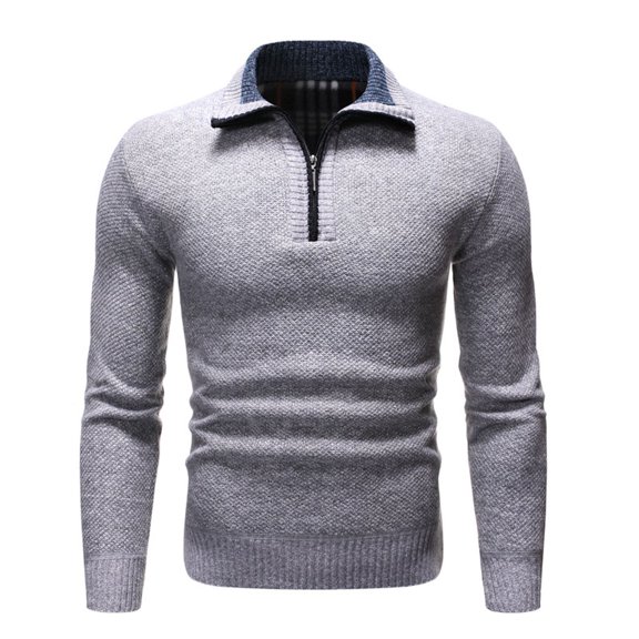 SWSMCLT Men's Fashion Winter Polo Shirt Long Sleeve Top Soft Sweater Cable Knit Zip Knit Thermal Half Zip Cozy Light Grey Medium