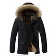 thumbnail image 1 of SWSMCLT Men's Faux Fur Coats Winter Coat Fall Spring Lined Hooded Thick Pocket Long Sleeve Windproof Outerwear Black X-Small, 1 of 2