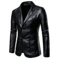 thumbnail image 1 of SWSMCLT Men's Faux Leather Blazer Jackets Notch Lapel Long Sleeve 2 Button Slim Fit Sports Coat Single Breasted Pockets Black 40, 1 of 2