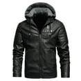 thumbnail image 1 of SWSMCLT Men's Faux Leather Jacket Fall Winter Warm Hooded Bomber Jackets Fall Biker Outerwear Full Zip Jackets & Coats Thermal Sherpa Fleece Lined Slim Fit Black Small, 1 of 1