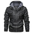 thumbnail image 1 of SWSMCLT Men's Faux Leather Jacket Vintage Fall Spring Full Zip Slim Fit PU Outerwear Hooded Thermal with Collar Varsity Motorcycle Riding Pocket Bomber Jacket & Coat Black Medium, 1 of 2