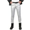 thumbnail image 1 of SWSMCLT Men's Faux Leather Leggings Skinny Winter Mardi Gras Dance Pants Ankle Soft Snow Stretch Outfit Silver 34, 1 of 4