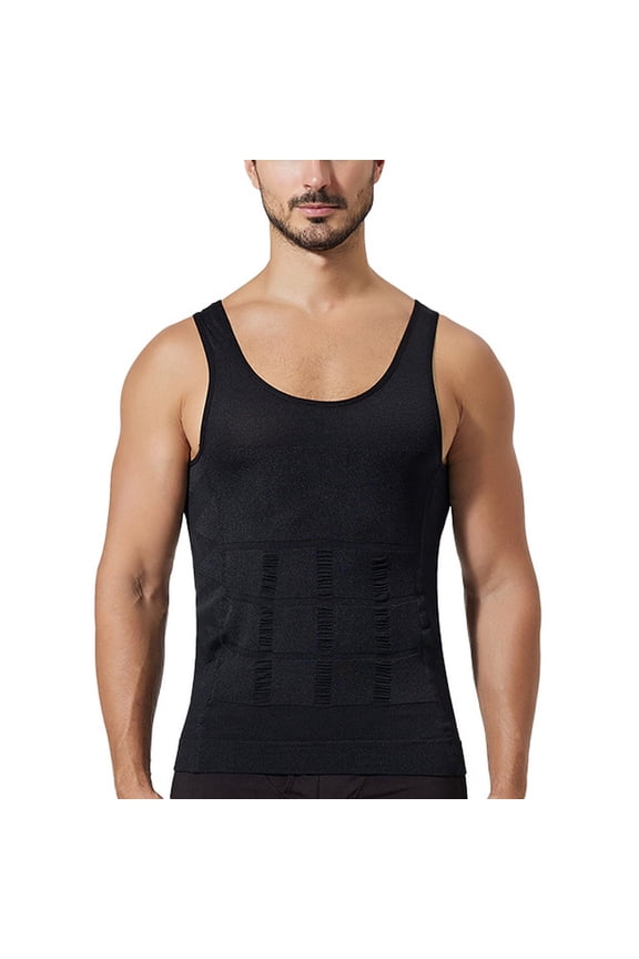 Men's Firm Waist Trainer Tummy Control Shapewear Breathable Nylon Vest Tank Tops Slim Stretch Compression Vest Black Medium