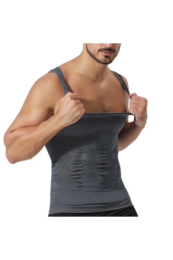 Men's Firm Waist Trainer Tummy Control Shapewear Breathable Nylon Vest Tank Tops Slim Stretch Compression Vest Dark Grey Medium