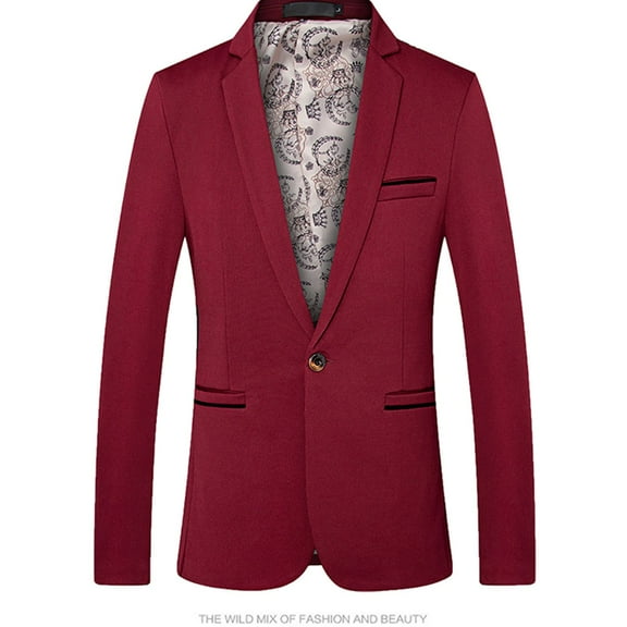 SWSMCLT Men's Fitted Top Casual Fall Spring Pocket Long Sleeve Blazer Button Notch Collar Classic Outerwear Red Medium
