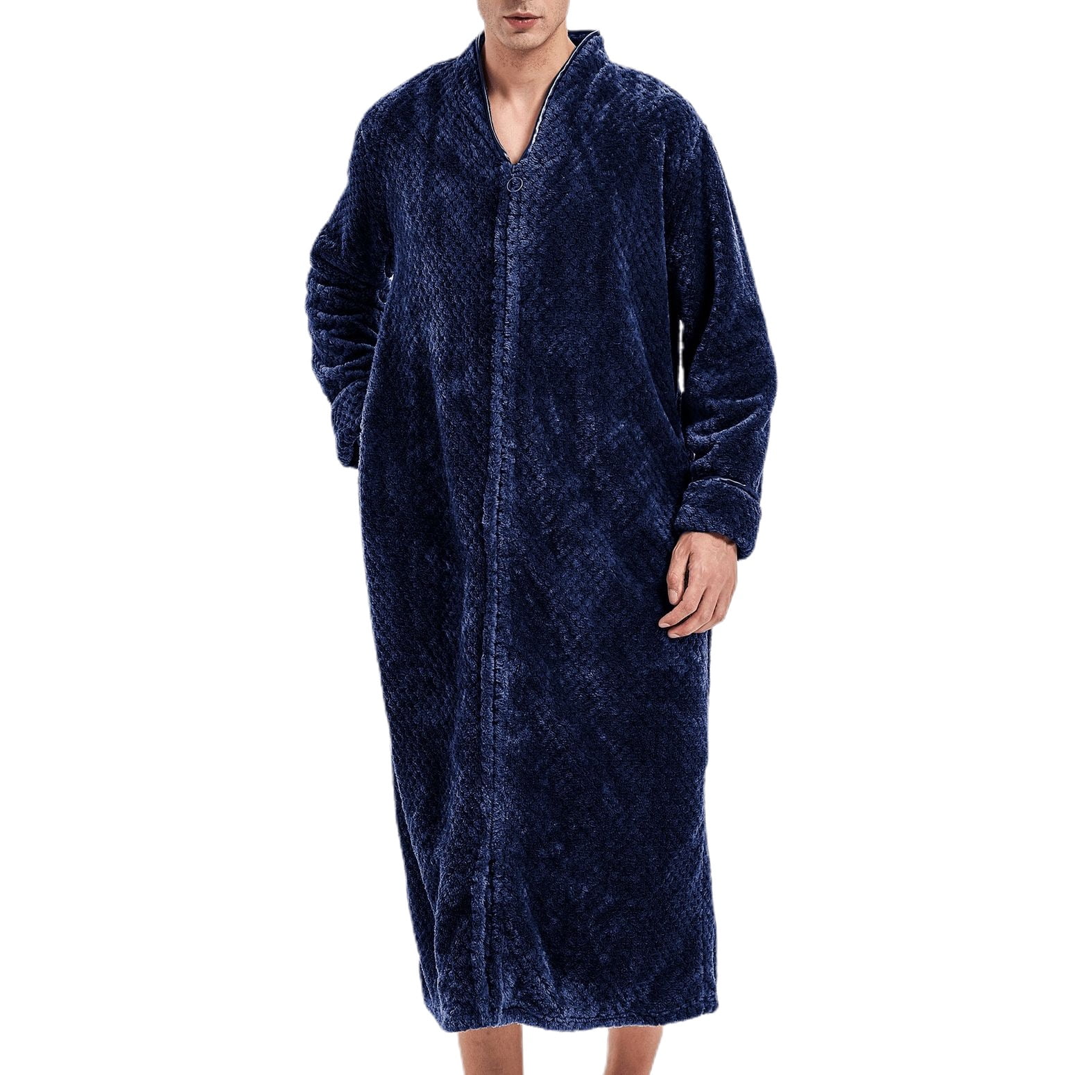 SWSMCLT Men's Flannel Robe Zip Up Thick V Neck Fleece House Coat Long ...