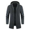 thumbnail image 1 of SWSMCLT Men's Fleece Lined Hoodie Soft Long Slim Fit Fashion Casual Fall Cozy Knitwear Sweater Jacket Winter Warm Thick Zip Up Top Coat Long Sleeve Full Zip Hooded Pea Coat Dark Grey Large, 1 of 1