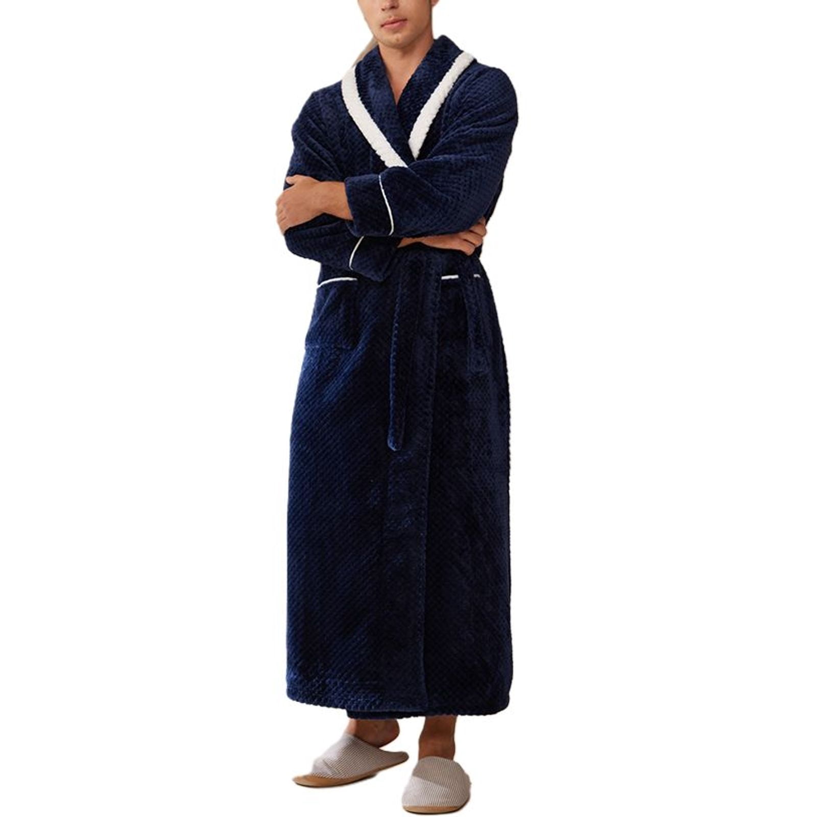 SWSMCLT Men's Fleece Pajamas Long Sleeve Comfy Spring Bathrobe Robe ...