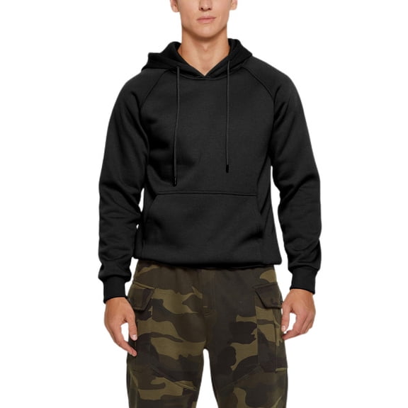 SWSMCLT Men's Fleece Pullover Hoodie Hooded Long Sleeve Sweatshirt Soft Solid Spring Fall Top Drawstring Lightweight Black 42