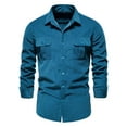thumbnail image 1 of SWSMCLT Men's Full Cotton Long Sleeve Button Shirt Basic Top Fall Pocket Button Up Shirt Blue Medium, 1 of 4