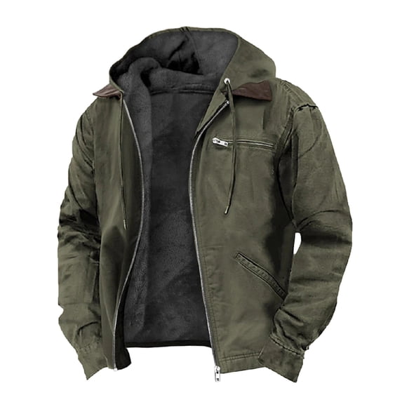 SWSMCLT Men's Full Zip Fleece Lined Jacket with Hooded Long Sleeve Army Green Small
