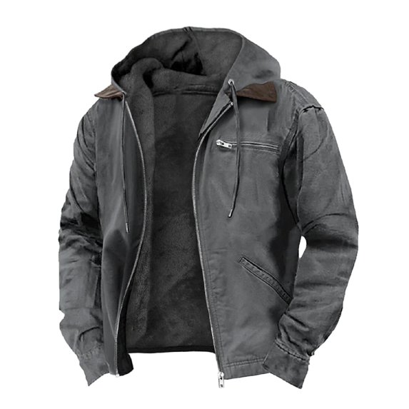 SWSMCLT Men's Full Zip Fleece Lined Jacket with Hooded Long Sleeve Grey 5X-Large