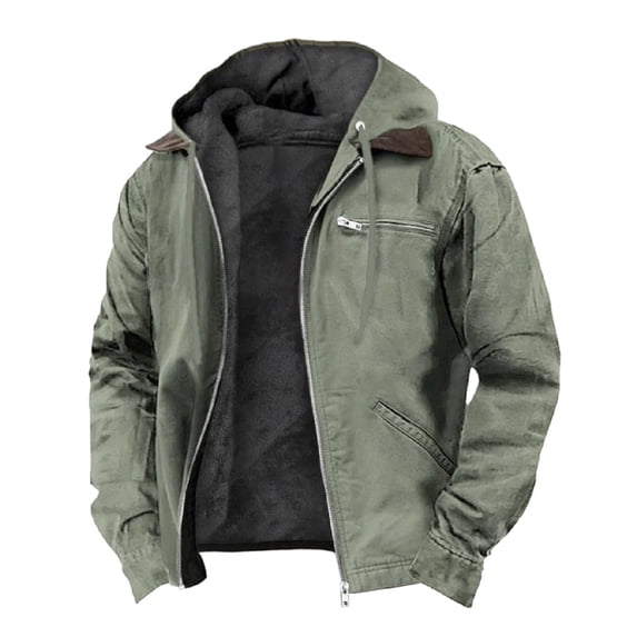 SWSMCLT Men's Full Zip Fleece Lined Jacket with Hooded Long Sleeve Light Green Medium