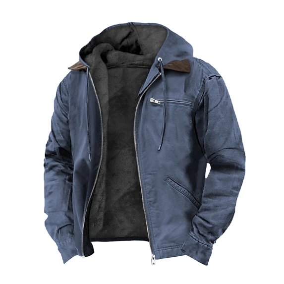SWSMCLT Men's Full Zip Fleece Lined Jacket with Hooded Long Sleeve Navy Medium