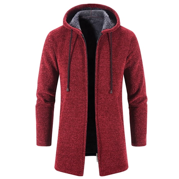 SWSMCLT Men's Full Zip Hoodies Winter Casual Warm Thermal Cardigan Sweater Long Sleeve Fleece Jacket Slim Fit Hooded Sweatshirt Thick Soft Knit Burgundy 42