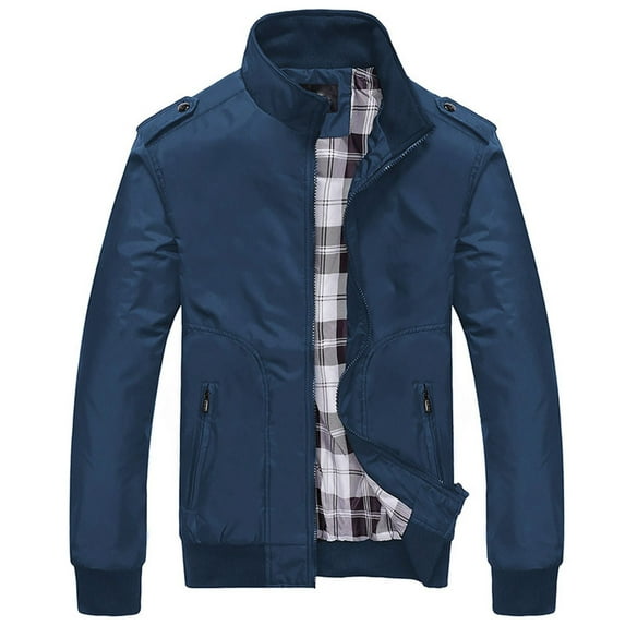 SWSMCLT Men's Full Zip Long Sleeve Slim Fit Band Collar Outdoor Waterproof Jacket Spring Casual Windbreaker Blue 42