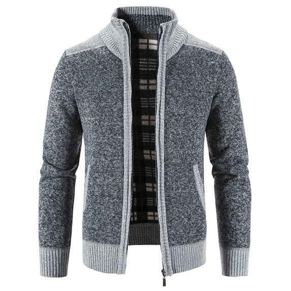 SWSMCLT Men's Full Zipper Long Sleeve Cardigan Sweater Zip Up Knit Slim Fit Knitwear Tops Pockets Dark Grey 38