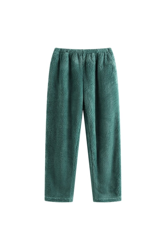 Men's Furry Fleece Fuzzy Pajama Pants Loose Cigarette Basic Cold Weather Lounge Pants Autumn Loungewear Baggy Green Small