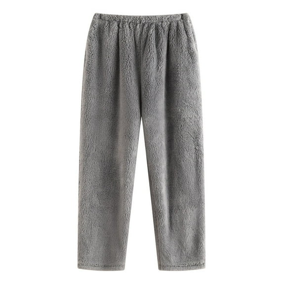 SWSMCLT Men's Furry Fleece Fuzzy Pajama Pants Loose Cigarette Basic Cold Weather Lounge Pants Autumn Loungewear Baggy Grey Small